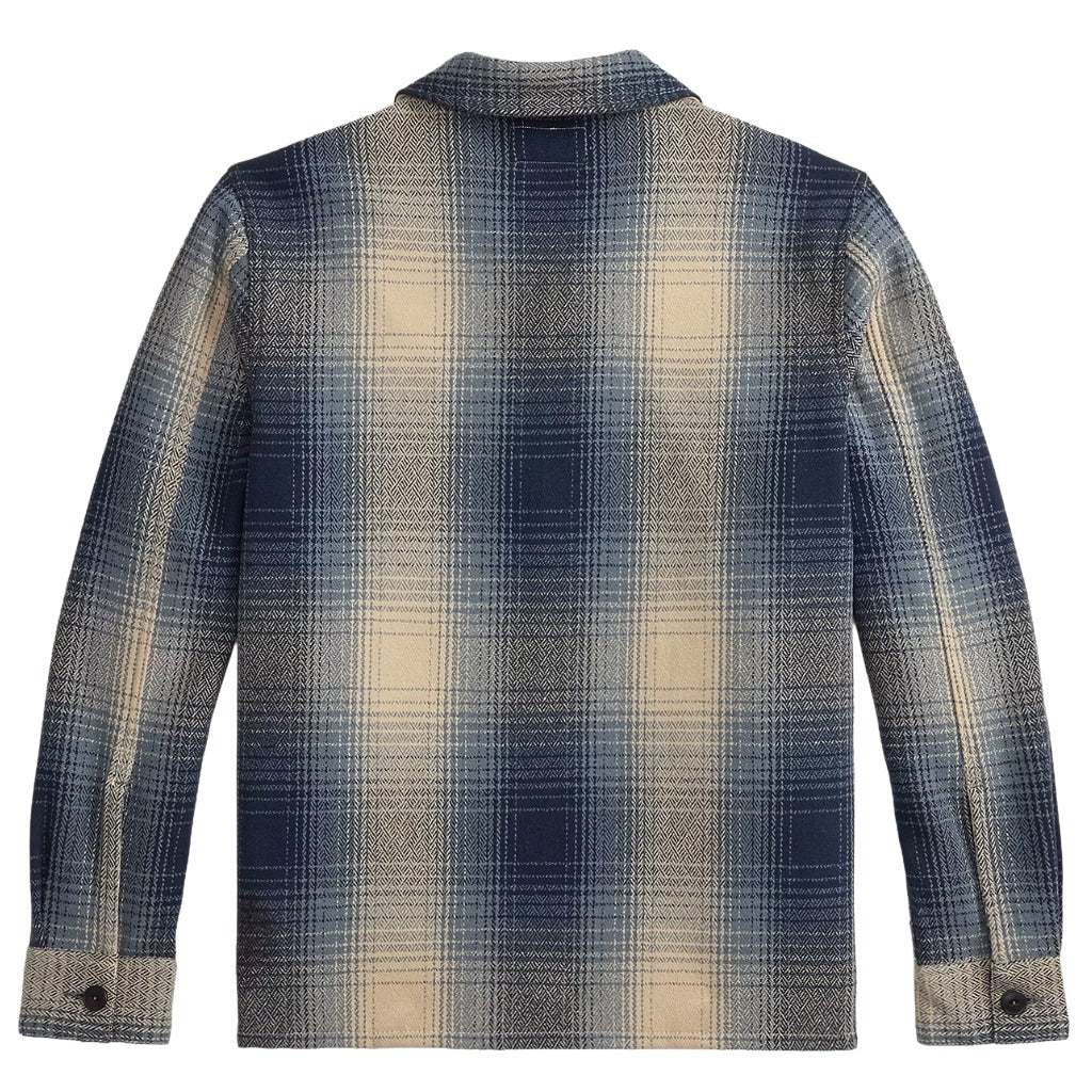 Double RL : PLAID WOOL TWILL OVERSHIRT (BLUE/CREAM)