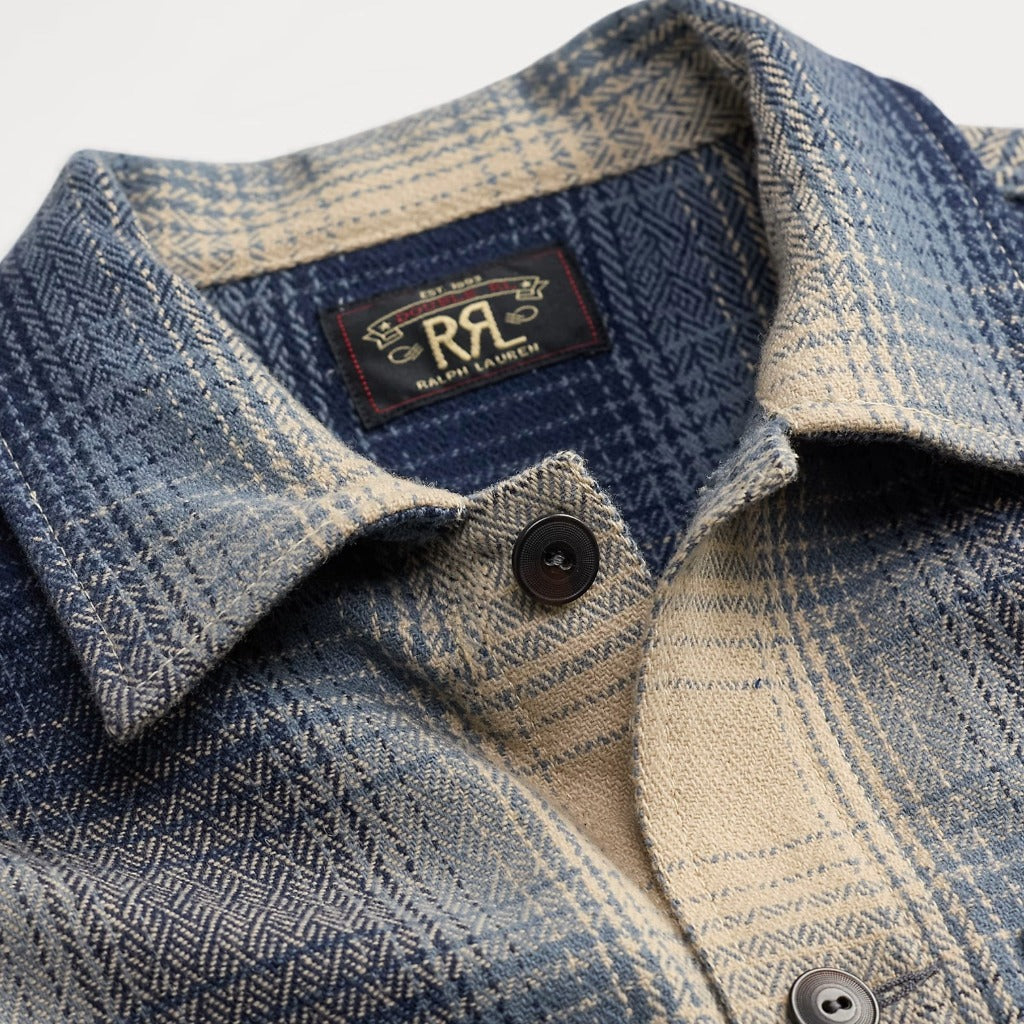 Double RL : PLAID WOOL TWILL OVERSHIRT (BLUE/CREAM)