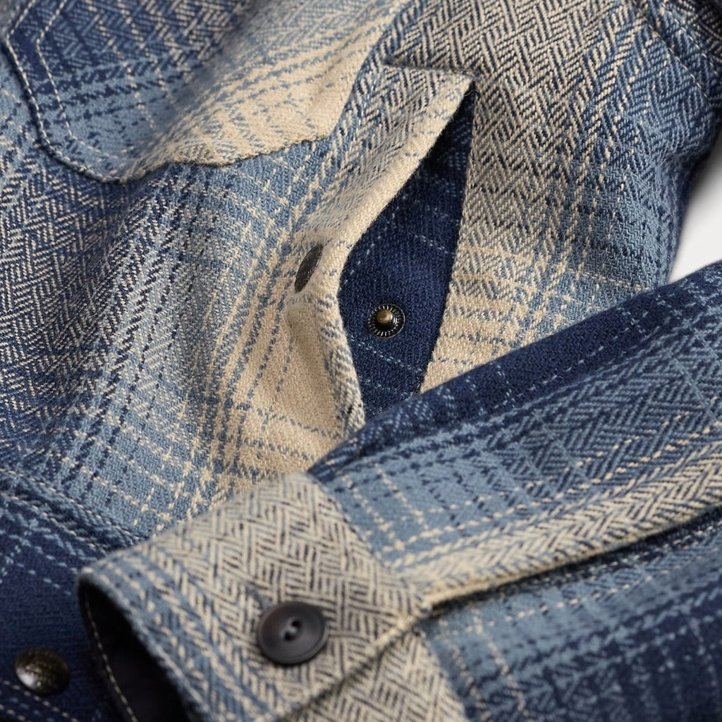 Double RL : PLAID WOOL TWILL OVERSHIRT (BLUE/CREAM)