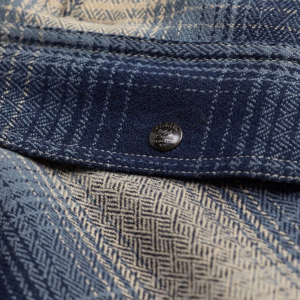 Double RL : PLAID WOOL TWILL OVERSHIRT (BLUE/CREAM)