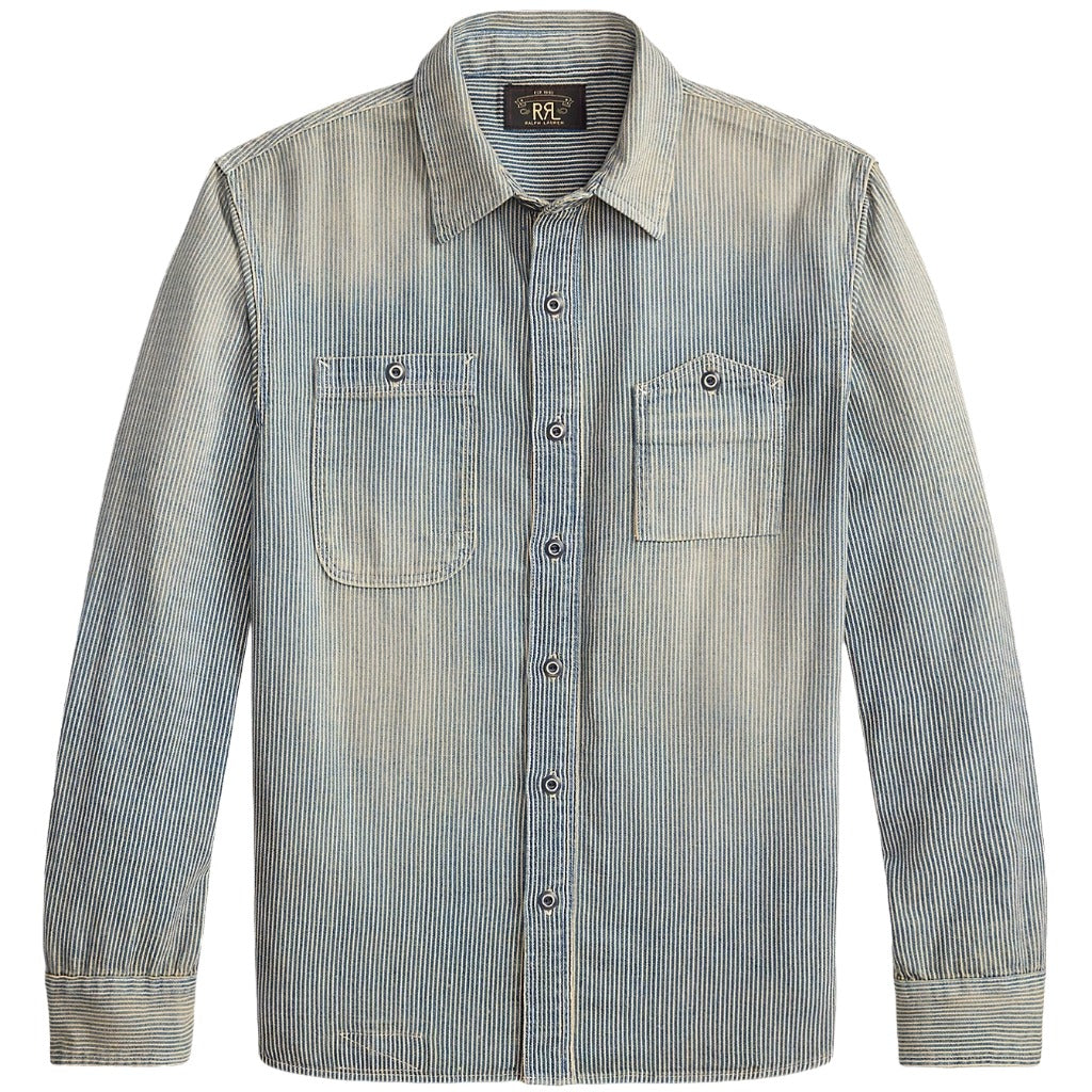 Double RL : INDIGO STRIPED TWILL WORK SHIRT (BLUE STRIPE)