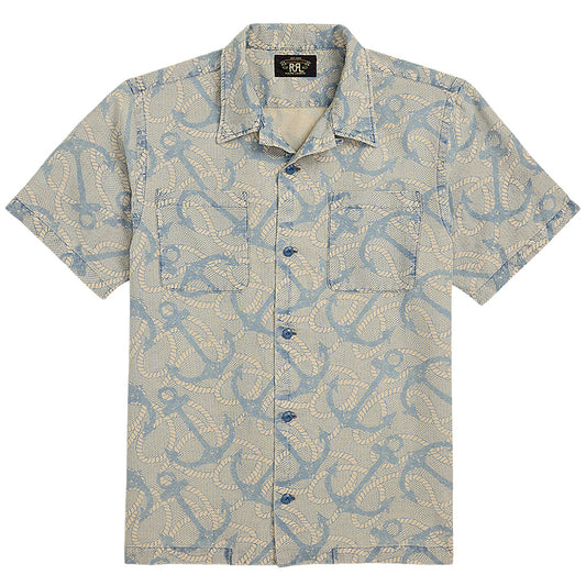 Double RL : INDIGO ANCHOR PRINT CAMP SHIRT