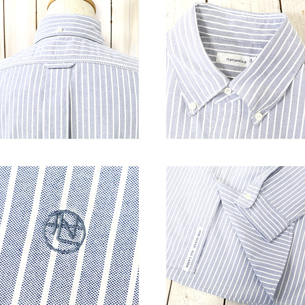 nanamica『Button Down Stripe Wind Shirt』(Navy)