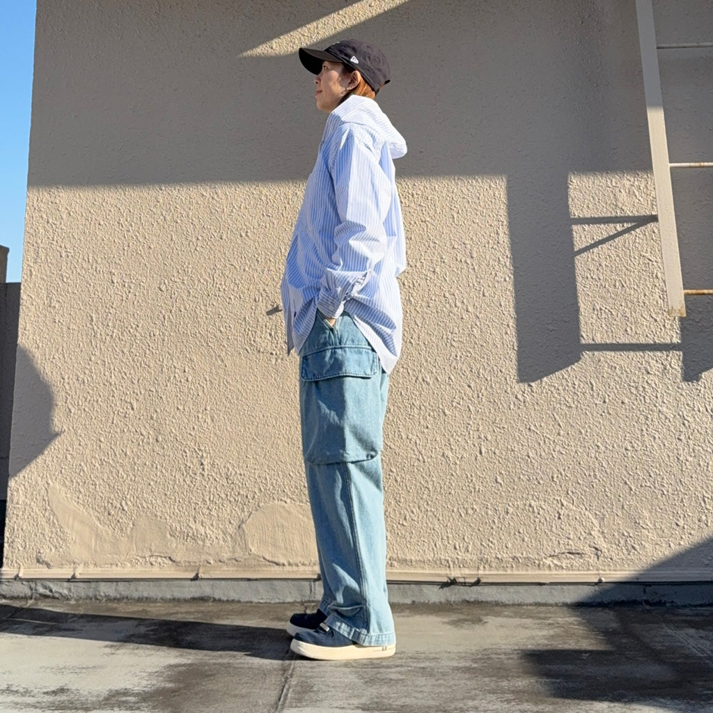THE NORTH FACE PURPLE LABEL : Mountain Striped Hooded Shirt (Sax)