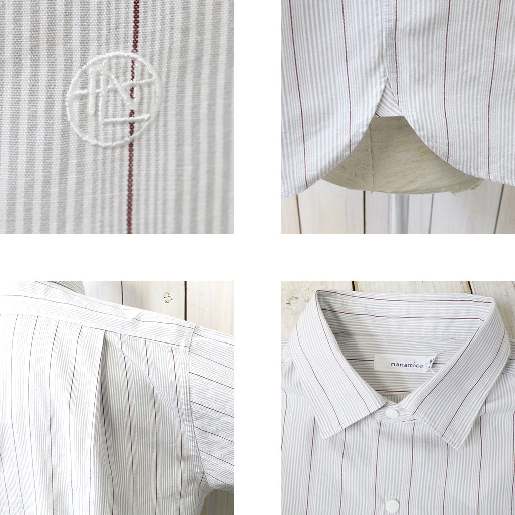 nanamica : Regular Collar Stripe Wind Shirt (Gray)