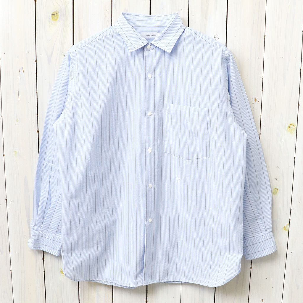 nanamica : Regular Collar Stripe Wind Shirt (Sax)