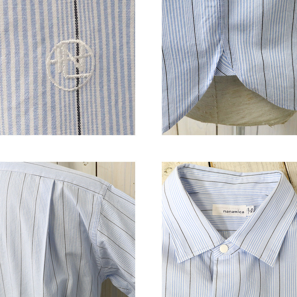 nanamica : Regular Collar Stripe Wind Shirt (Sax)