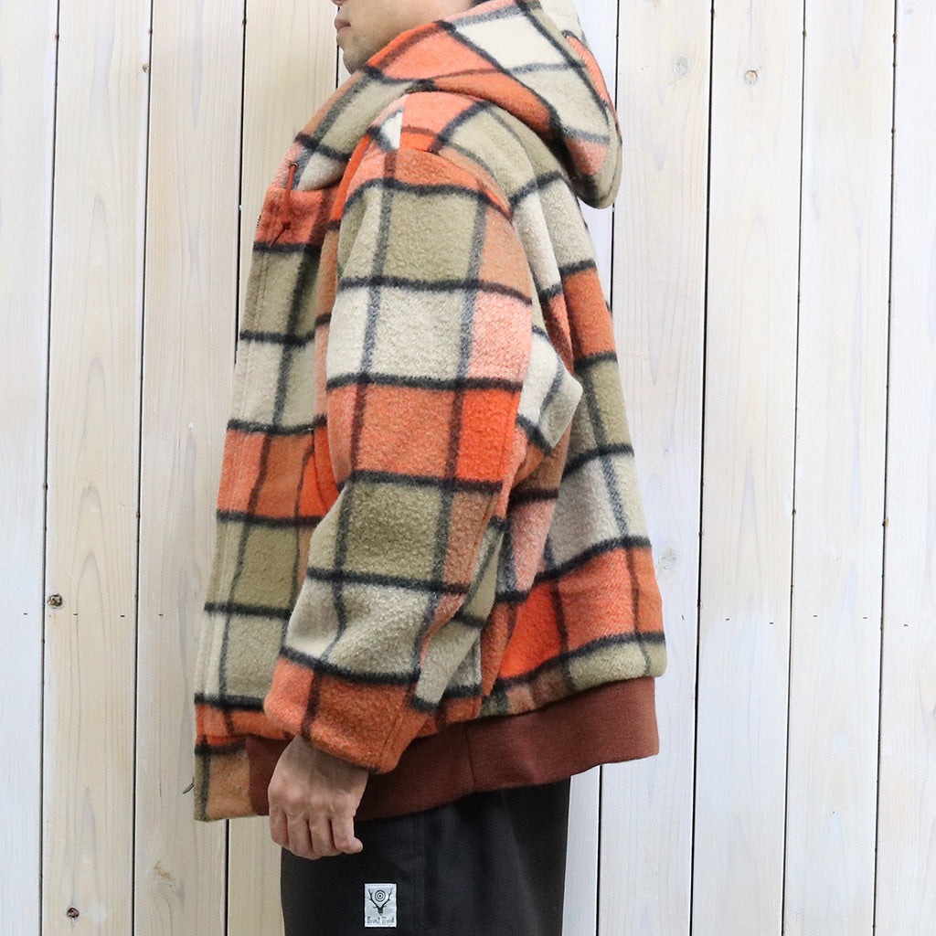 SOUTH2 WEST8『Zipped Work Hoody-Wool Brushed Plaid Twill』(Brick)