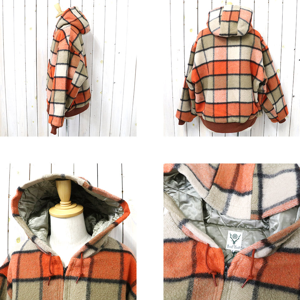 SOUTH2 WEST8『Zipped Work Hoody-Wool Brushed Plaid Twill』(Brick)