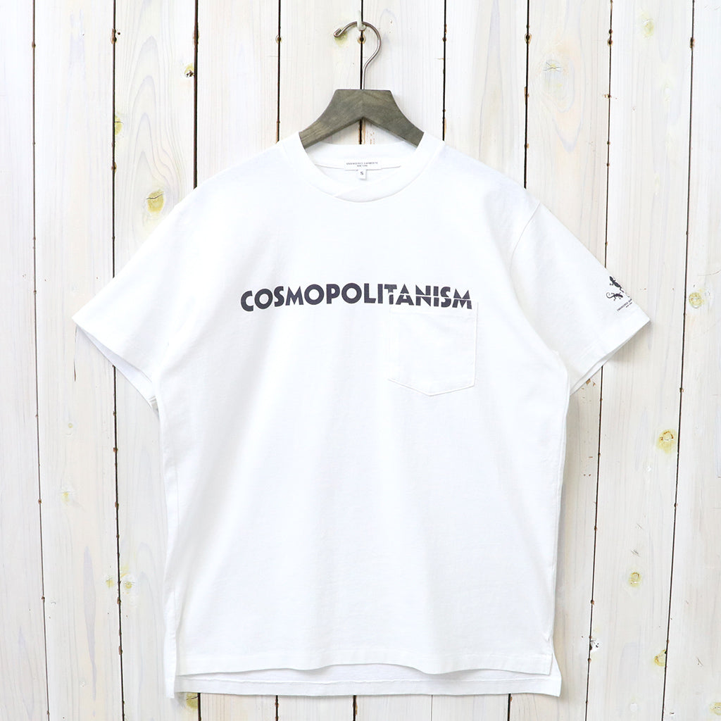 ENGINEERED GARMENTS : Printed Cross Crew Neck T-shirt-Cosmopolitanism (White)