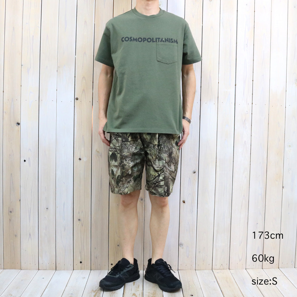 ENGINEERED GARMENTS : Printed Cross Crew Neck T-shirt-Cosmopolitanism (Olive)