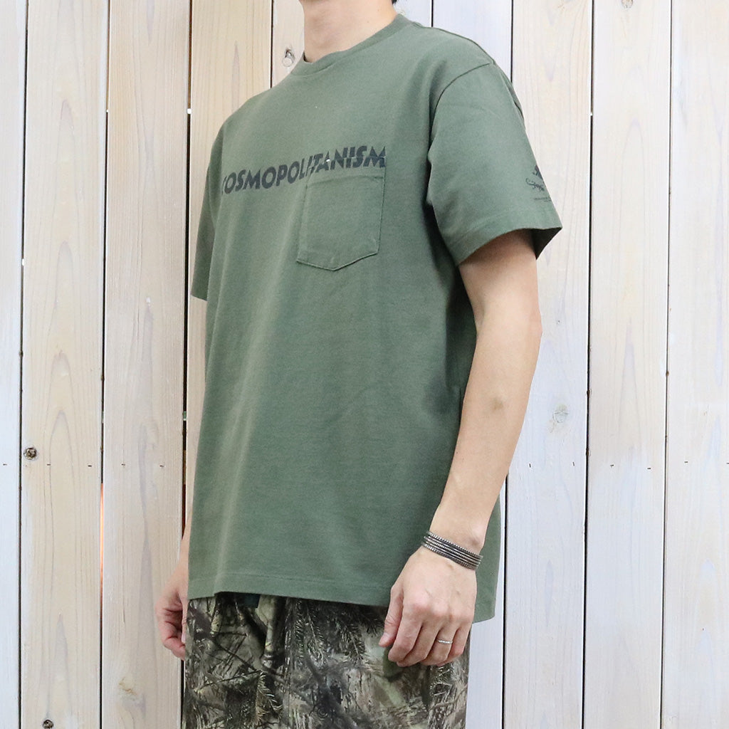 ENGINEERED GARMENTS : Printed Cross Crew Neck T-shirt-Cosmopolitanism (Olive)