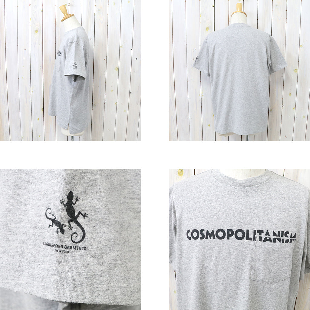 ENGINEERED GARMENTS『Printed Cross Crew Neck T-shirt-Cosmopolitanism』(Grey)