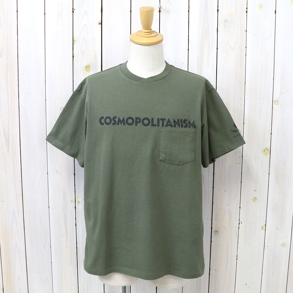 ENGINEERED GARMENTS : Printed Cross Crew Neck T-shirt-Cosmopolitanism (Olive)