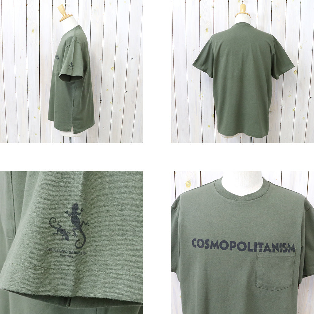 ENGINEERED GARMENTS : Printed Cross Crew Neck T-shirt-Cosmopolitanism (Olive)