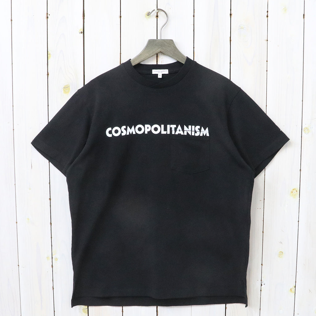 ENGINEERED GARMENTS『Printed Cross Crew Neck T-shirt-Cosmopolitanism』(Black)