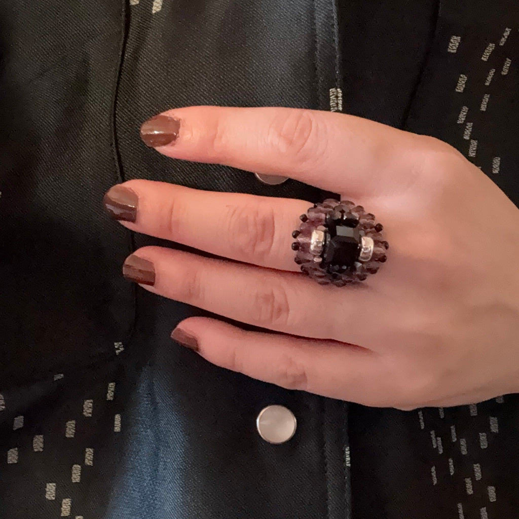 【SALE50%OFF】NeedlesxTie A Knot : Square Crystal Beads Ring (Black/Purple)