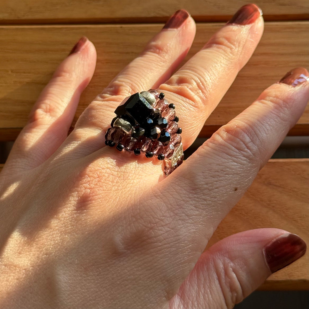 【SALE50%OFF】NeedlesxTie A Knot : Square Crystal Beads Ring (Black/Purple)