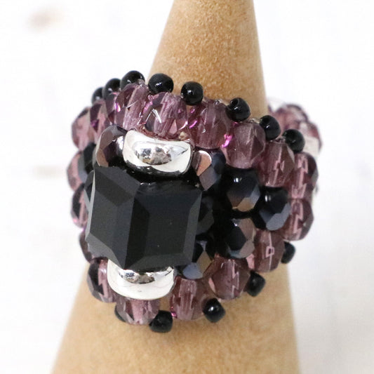 NeedlesxTie A Knot : Square Crystal Beads Ring (Black/Purple)