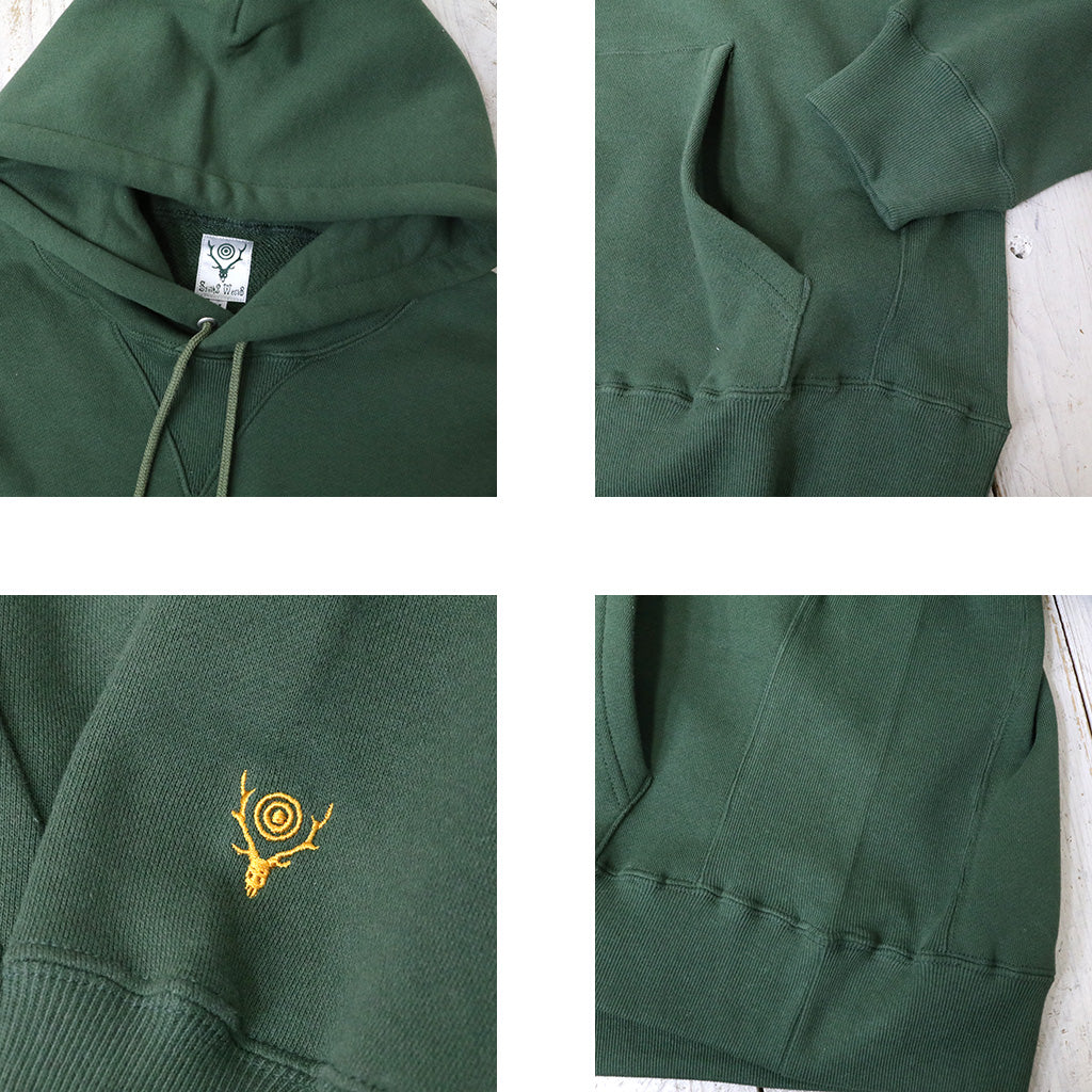 SOUTH2 WEST8 : Emb.Hooded Sweat Shirt-Cotton French Terry (Green)