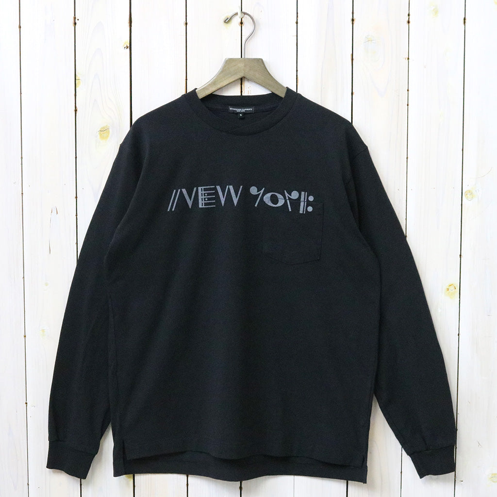ENGINEERED GARMENTS : Printed Cross Crew Neck L/S T-shirt-Black (NY)