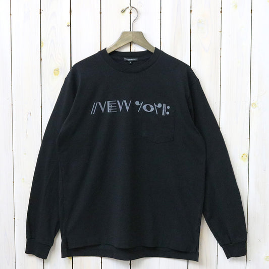 ENGINEERED GARMENTS : Printed Cross Crew Neck L/S T-shirt-Black (NY)