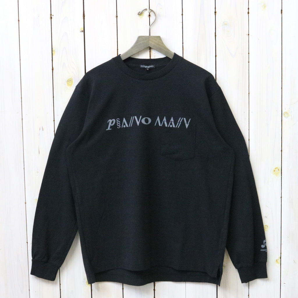 ENGINEERED GARMENTS : Printed Cross Crew Neck L/S T-shirt-Black (Piano)