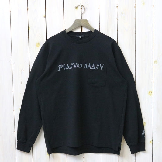 ENGINEERED GARMENTS : Printed Cross Crew Neck L/S T-shirt-Black (Piano)