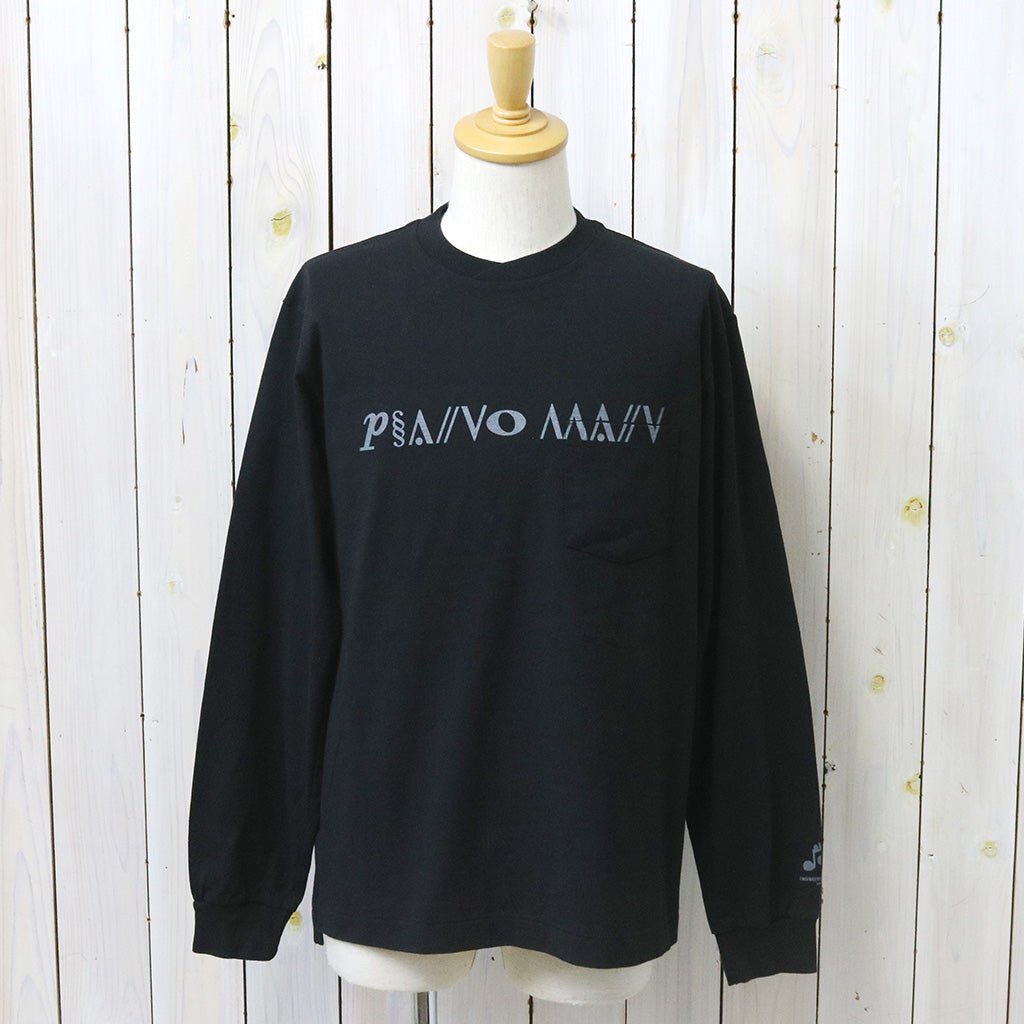 ENGINEERED GARMENTS : Printed Cross Crew Neck L/S T-shirt-Black (Piano)
