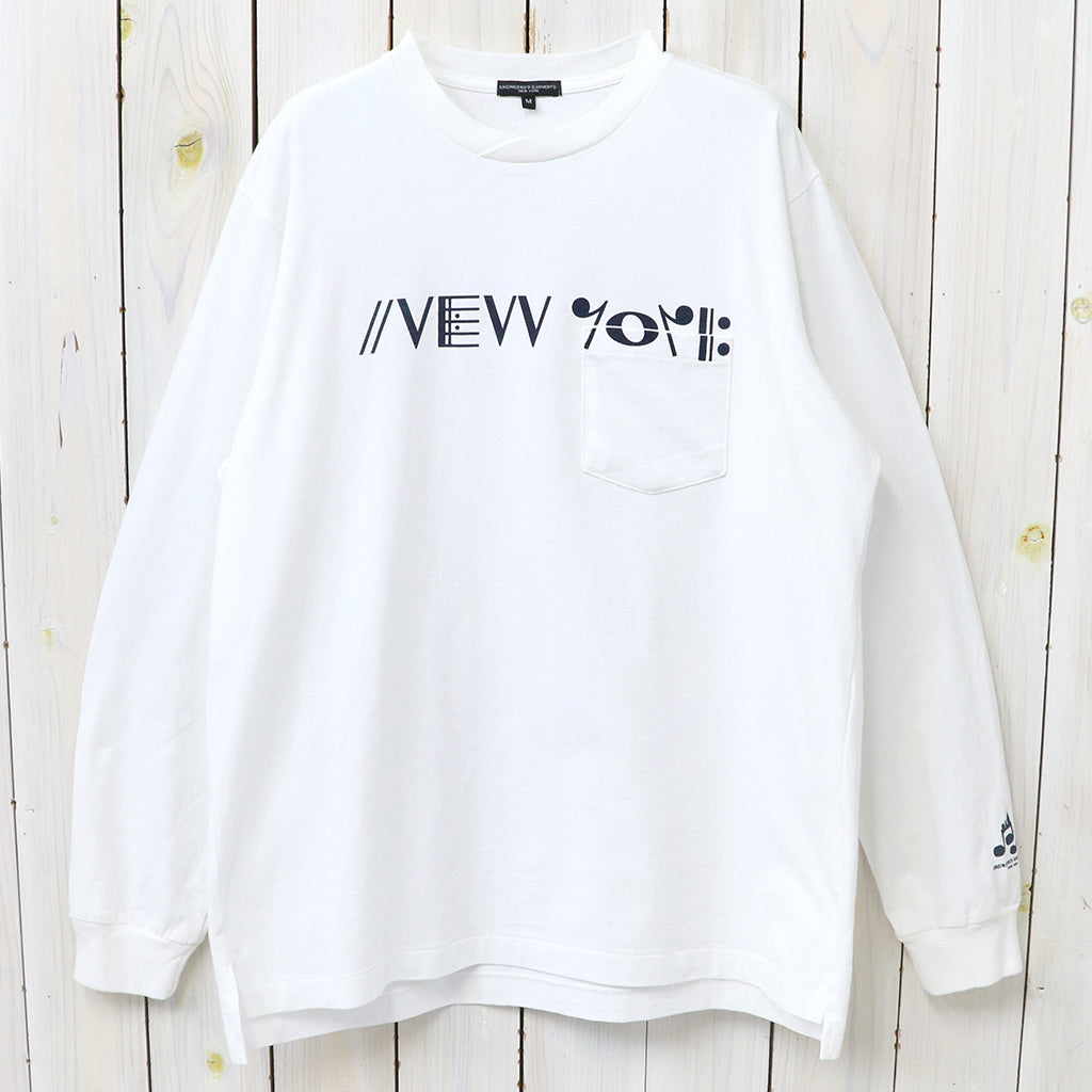 ENGINEERED GARMENTS : Printed Cross Crew Neck L/S T-shirt-White (NY)
