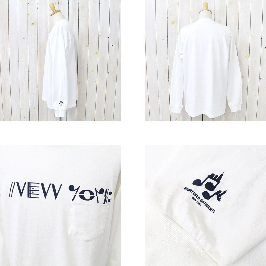 ENGINEERED GARMENTS : Printed Cross Crew Neck L/S T-shirt-White (NY)