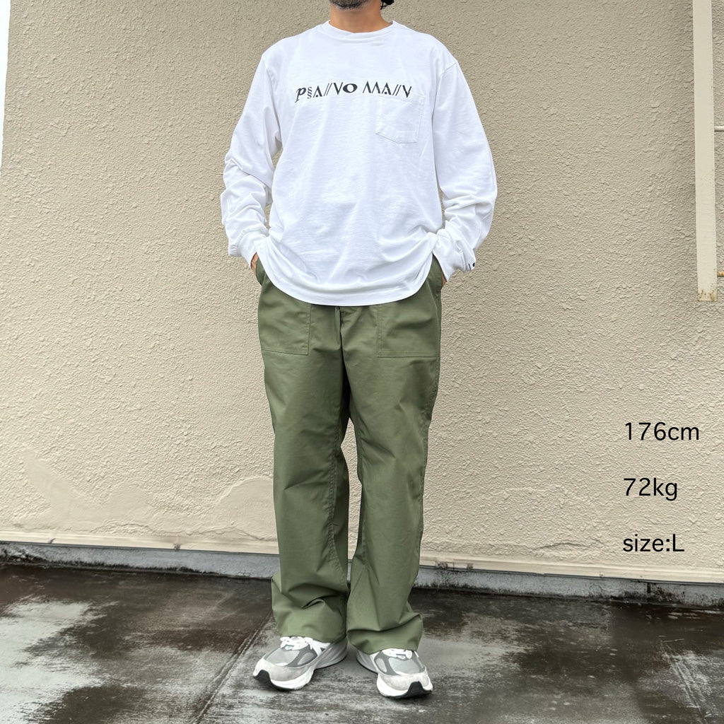 ENGINEERED GARMENTS : Printed Cross Crew Neck L/S T-shirt-White (Piano)