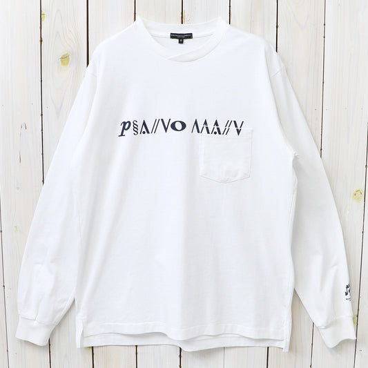 ENGINEERED GARMENTS : Printed Cross Crew Neck L/S T-shirt-White (Piano)