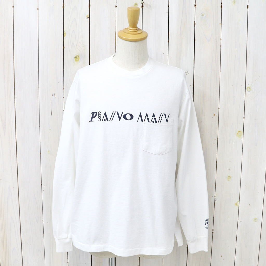 ENGINEERED GARMENTS : Printed Cross Crew Neck L/S T-shirt-White (Piano)