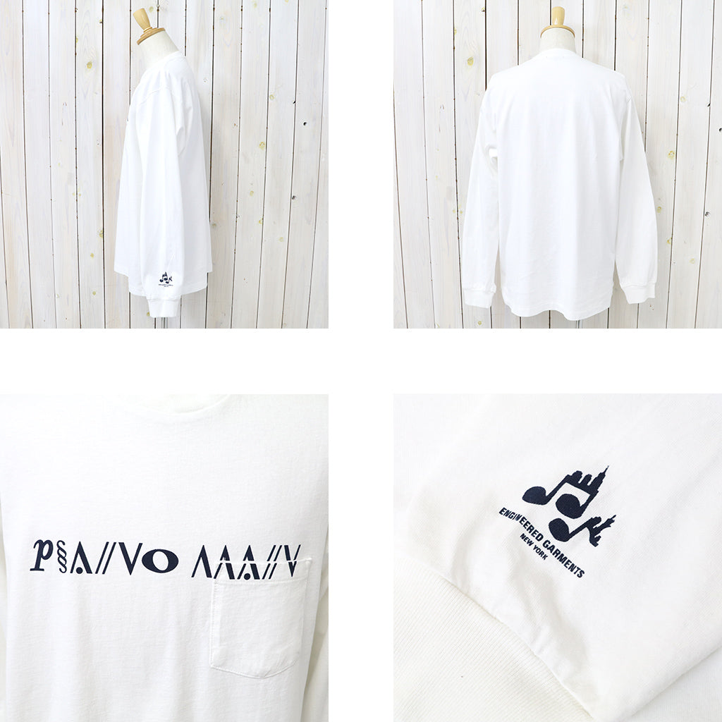 ENGINEERED GARMENTS : Printed Cross Crew Neck L/S T-shirt-White (Piano)