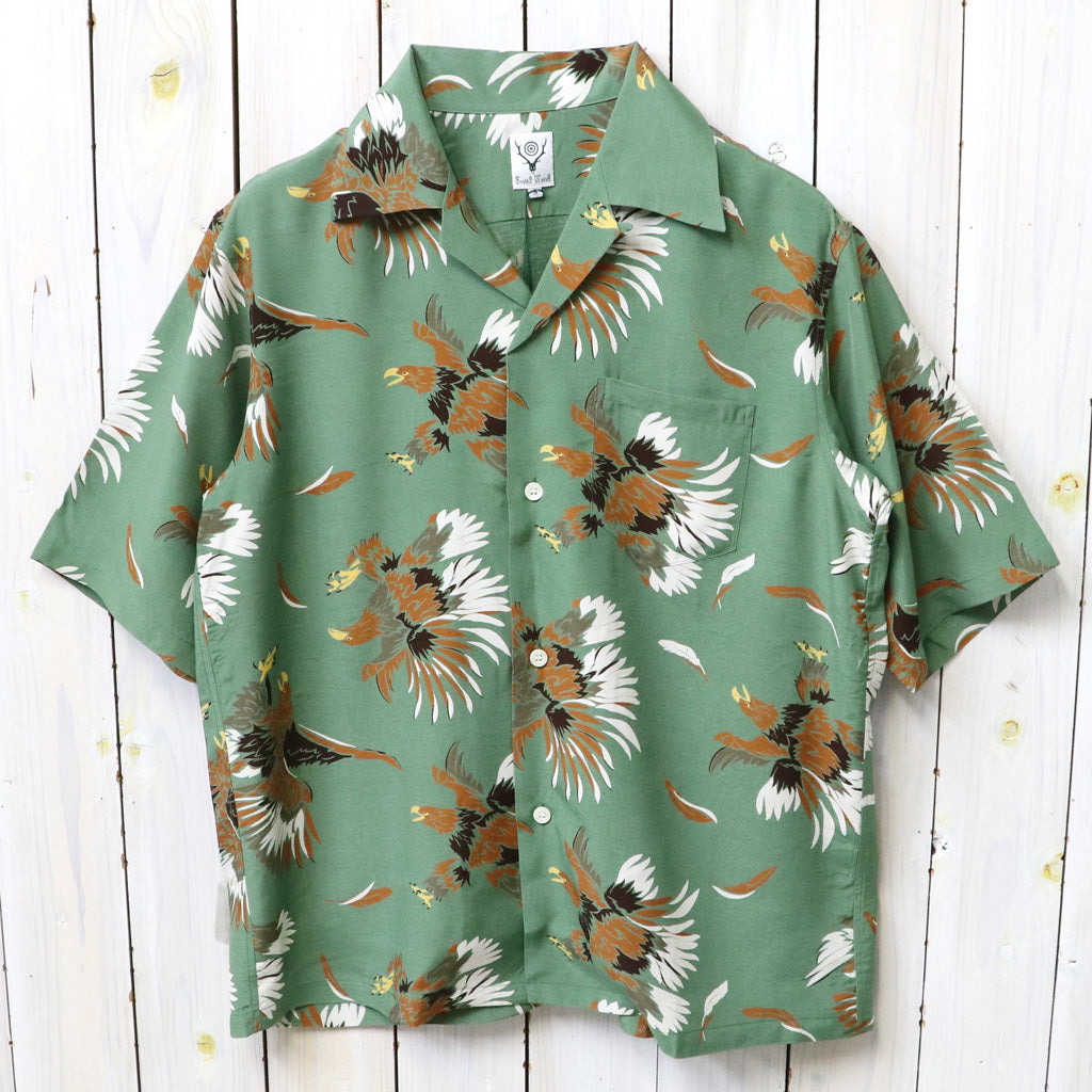 SOUTH2 WEST8 : S/S Open Collar Shirt-Eagle (Green)