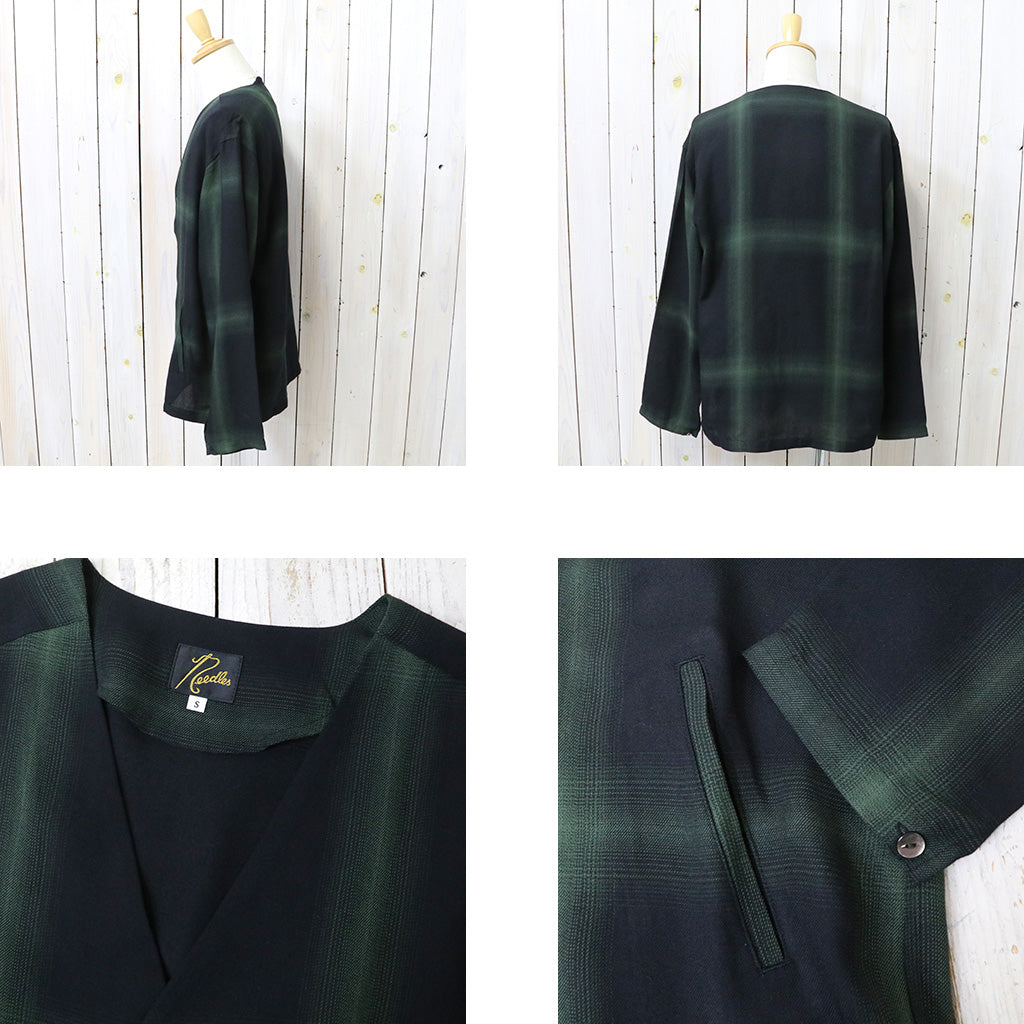 Needles : V Neck Shirt-Rayon Plaid (Black)