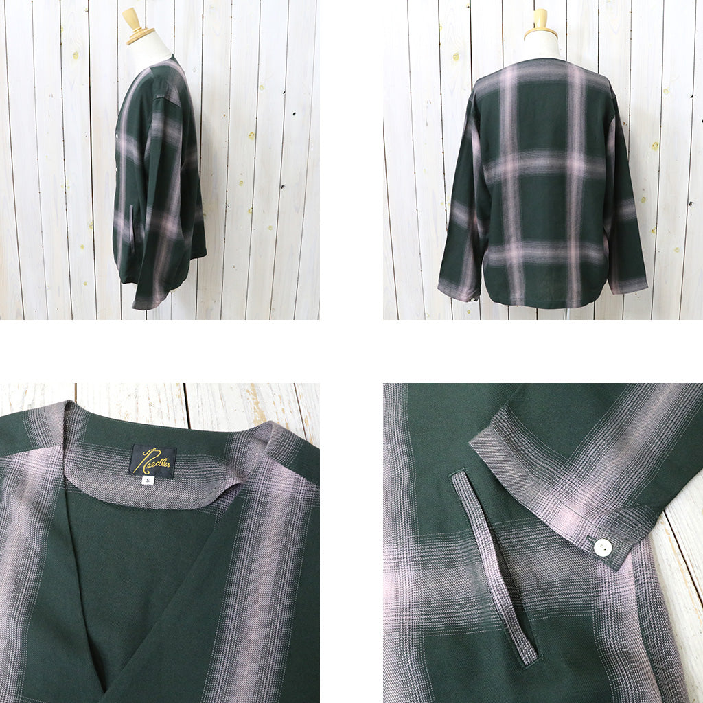 Needles : V Neck Shirt-Rayon Plaid (Green)