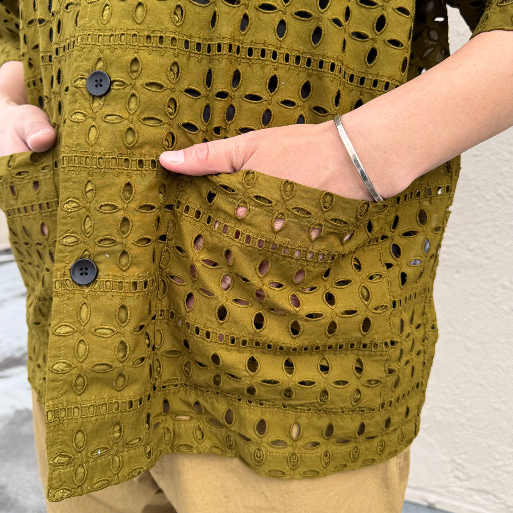 【SALE30%OFF】SOUTH2 WEST8 : Cabana Shirt-Cutwork Embroidery (Olive)