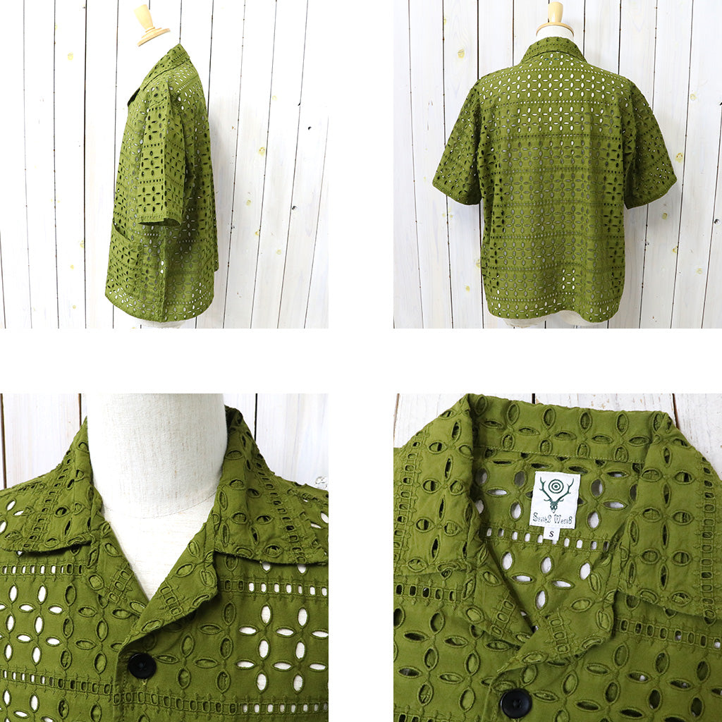 【SALE30%OFF】SOUTH2 WEST8 : Cabana Shirt-Cutwork Embroidery (Olive)