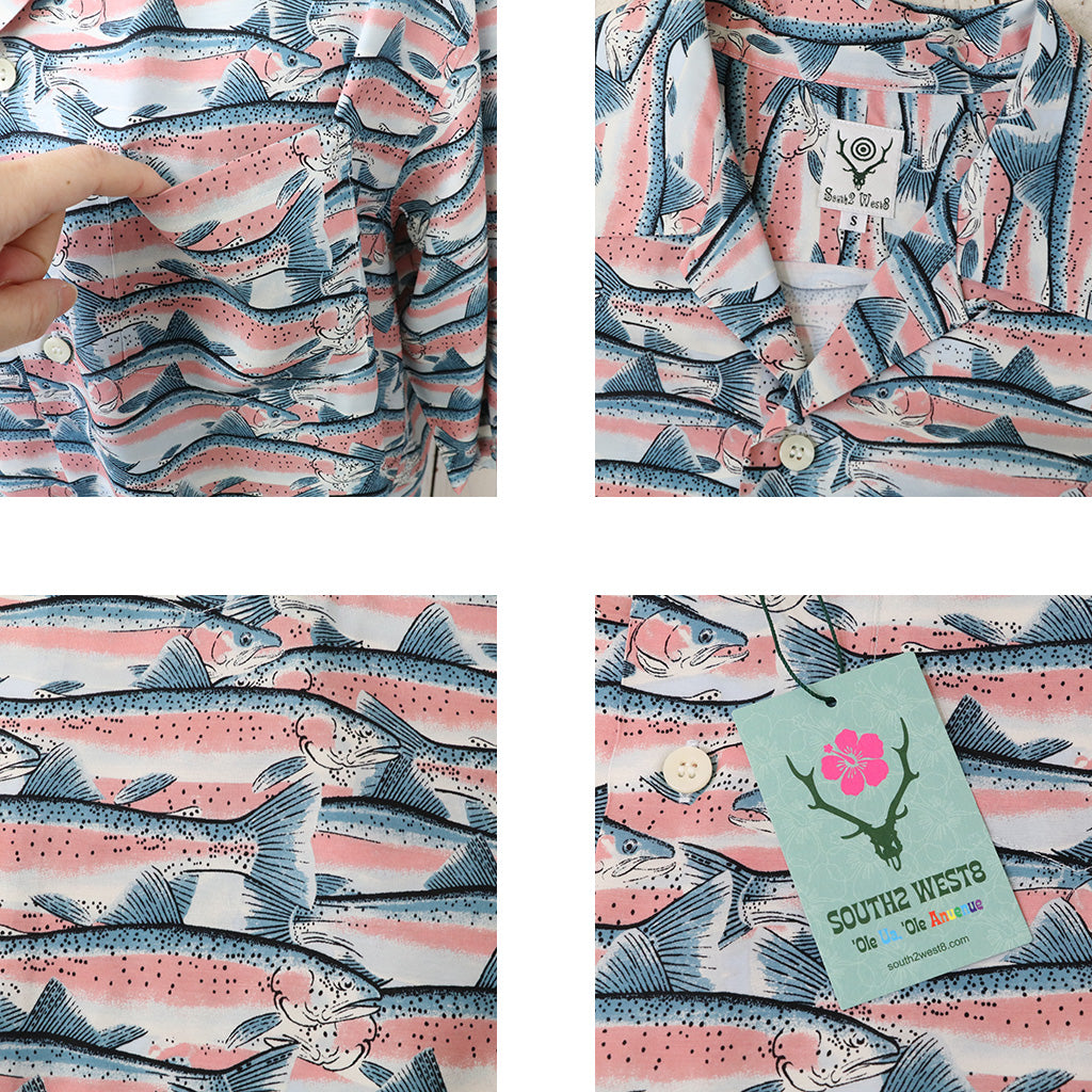 SOUTH2 WEST8 : S/S Open Collar Shirt-Trout (Blue)