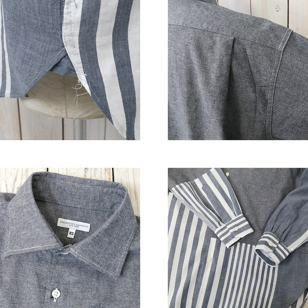ENGINEERED GARMENTS : Combo Spread Collar Shirt-Cotton Chambray