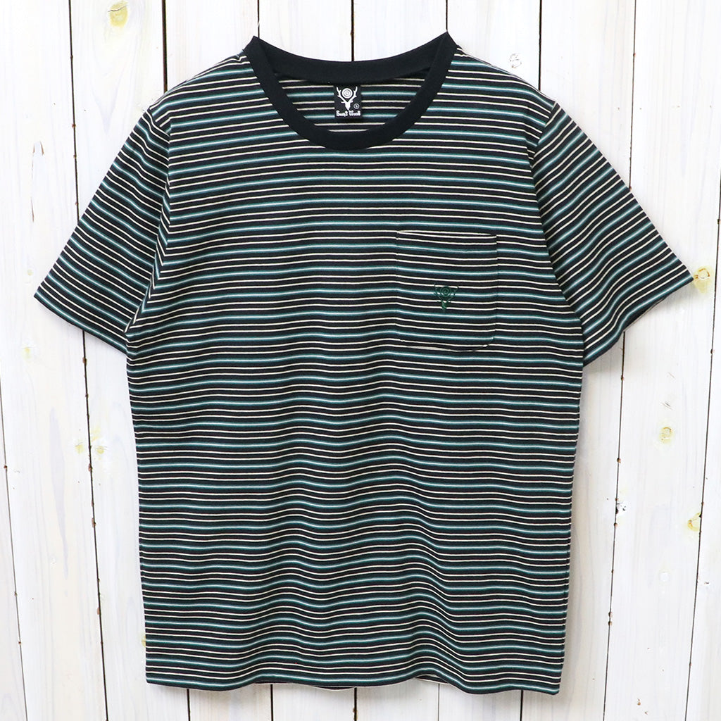 【SALE30%OFF】SOUTH2 WEST8 : S/S Round Pocket Tee-Cotton Multi Narrow Stripe Jersey (Black)