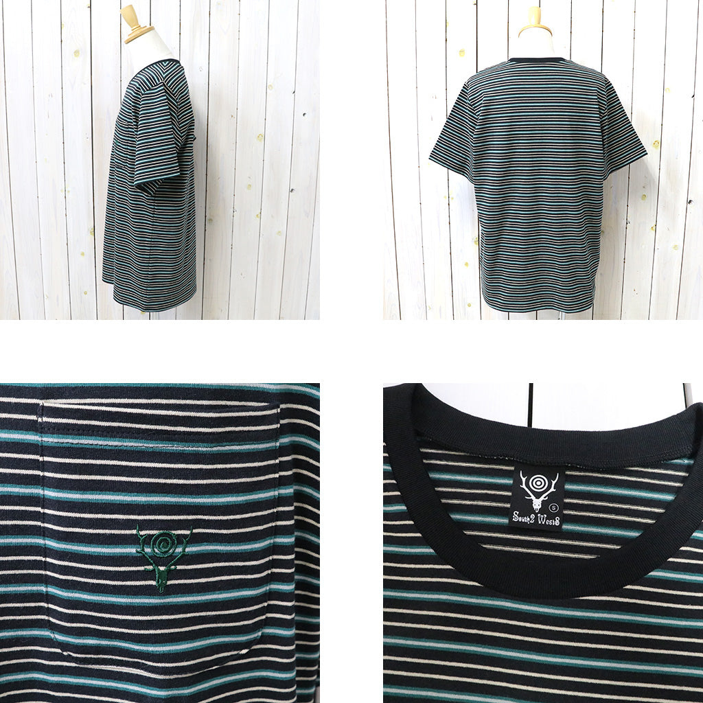 【SALE30%OFF】SOUTH2 WEST8 : S/S Round Pocket Tee-Cotton Multi Narrow Stripe Jersey (Black)