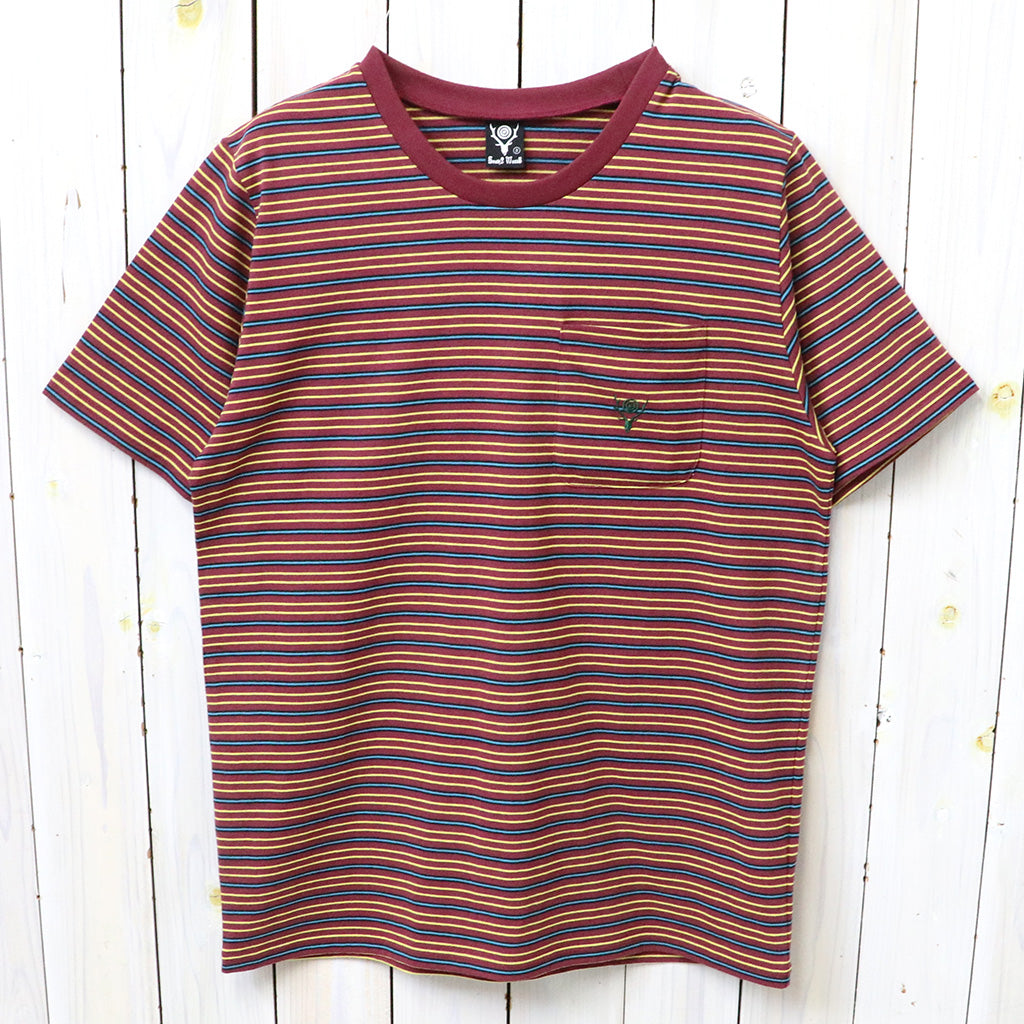 【SALE30%OFF】SOUTH2 WEST8 : S/S Round Pocket Tee-Cotton Multi Narrow Stripe Jersey (Burgundy)
