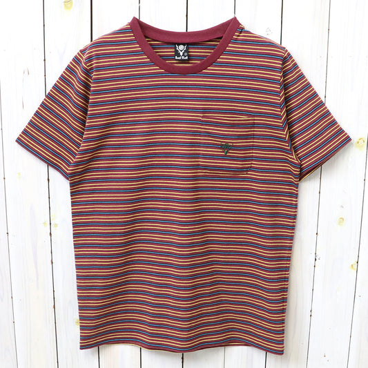 【SALE30%OFF】SOUTH2 WEST8 : S/S Round Pocket Tee-Cotton Multi Narrow Stripe Jersey (Burgundy)