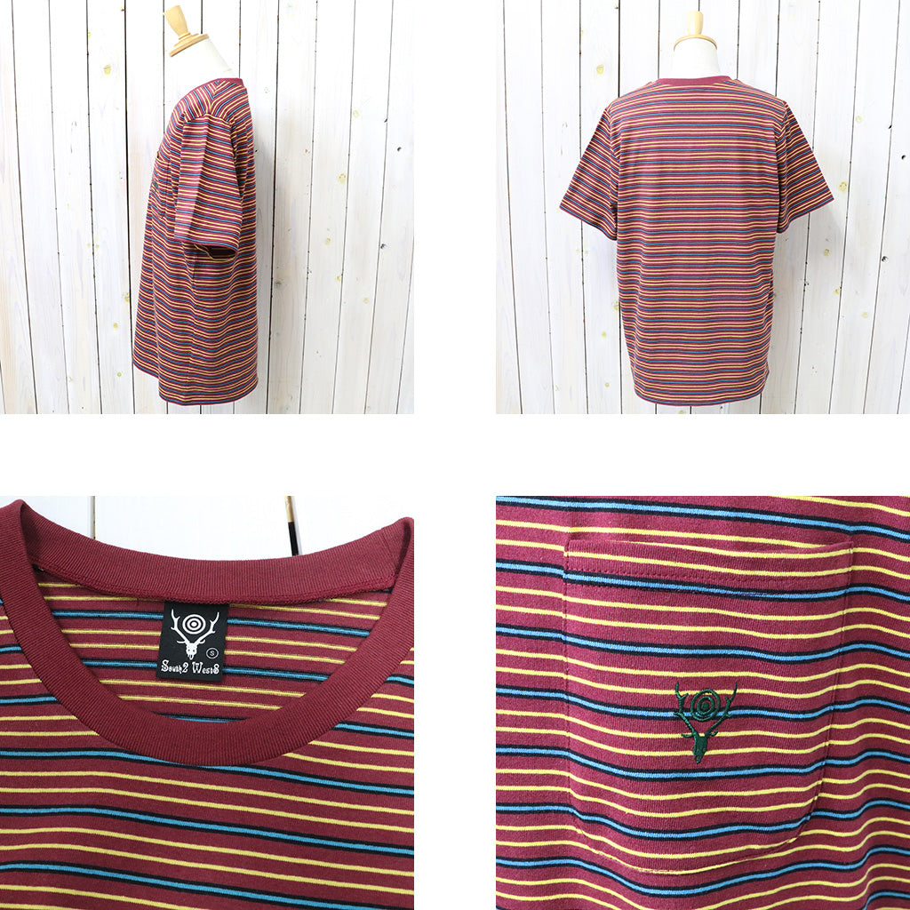 【SALE30%OFF】SOUTH2 WEST8 : S/S Round Pocket Tee-Cotton Multi Narrow Stripe Jersey (Burgundy)