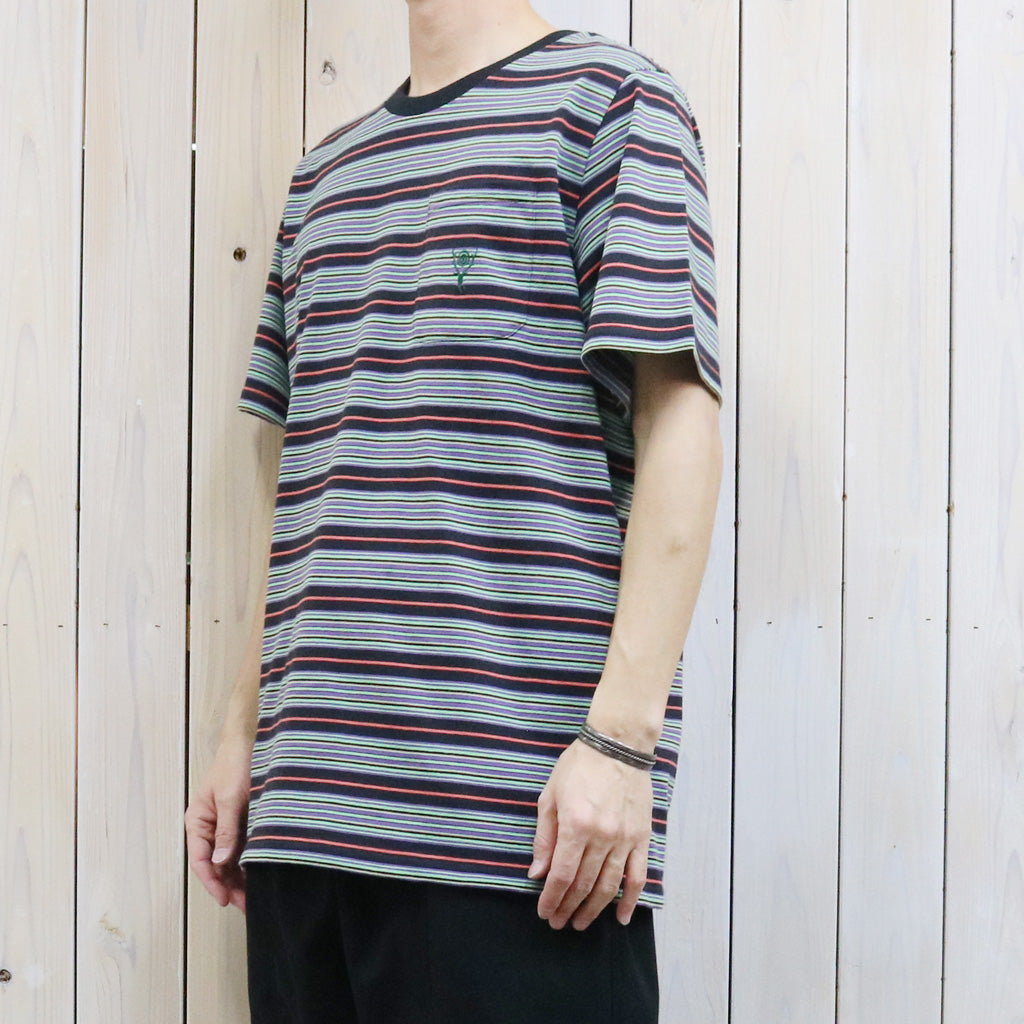 【SALE30%OFF】SOUTH2 WEST8 : S/S Round Pocket Tee-Cotton Multi Wide Stripe Jersey (Black)