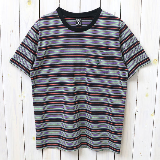 【SALE30%OFF】SOUTH2 WEST8 : S/S Round Pocket Tee-Cotton Multi Wide Stripe Jersey (Black)
