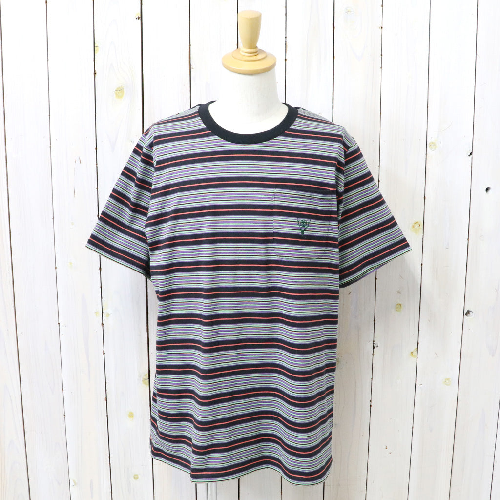 【SALE30%OFF】SOUTH2 WEST8 : S/S Round Pocket Tee-Cotton Multi Wide Stripe Jersey (Black)